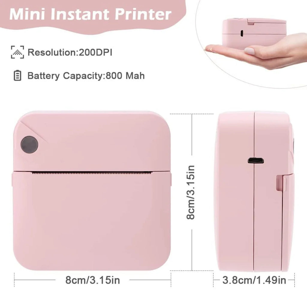 Portable Mini Sticker Printer Inkless Bluetooth Thermal Printer Pocket Size with Paper Roll for Notes Photos Journal DIY Labels