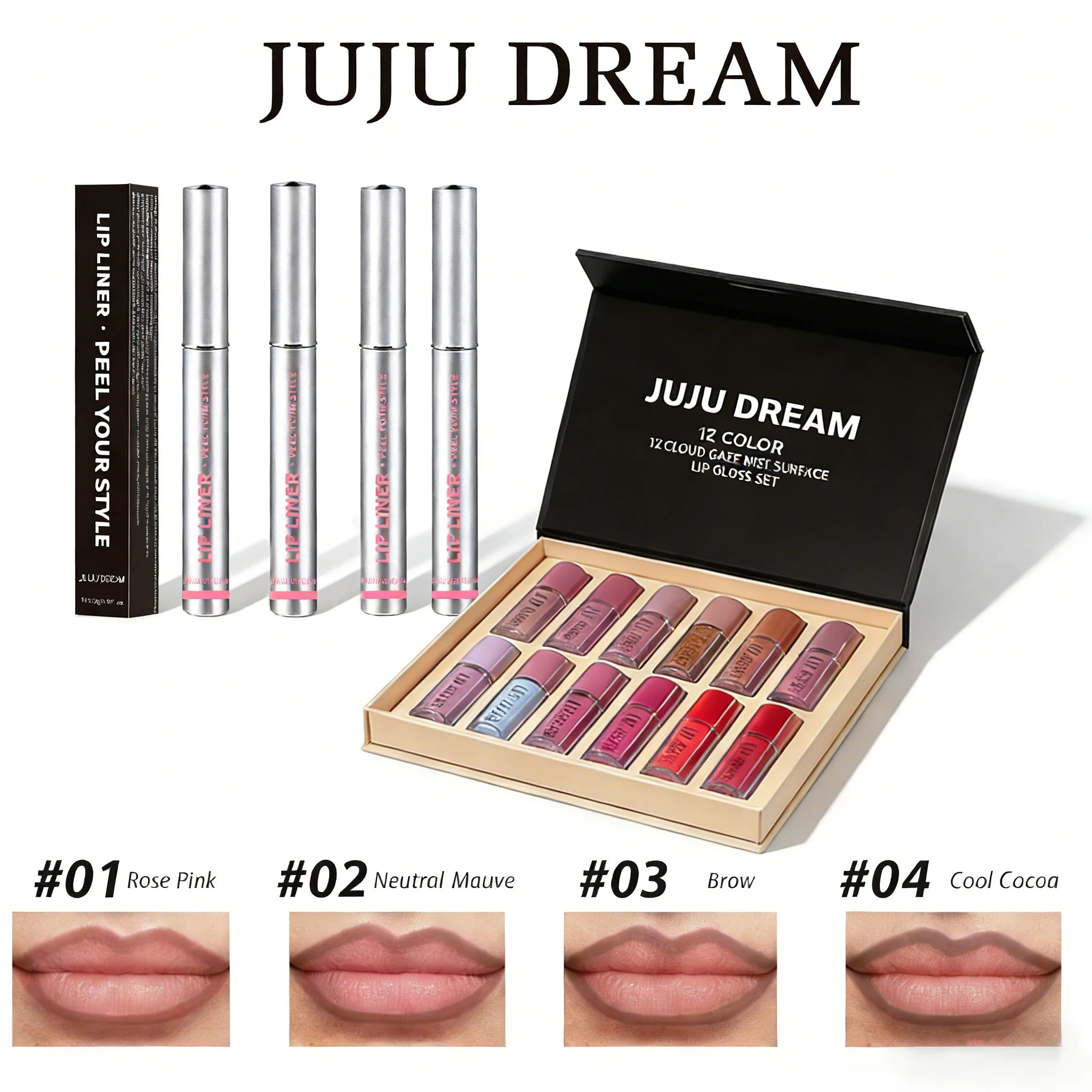 16 Pcs Lip Gloss Lipstick Set+Peel-Off Lip Liner Matte Long-Lasting Waterproof Liquid Velvet Non-Stick Formula Stain Cosmetic