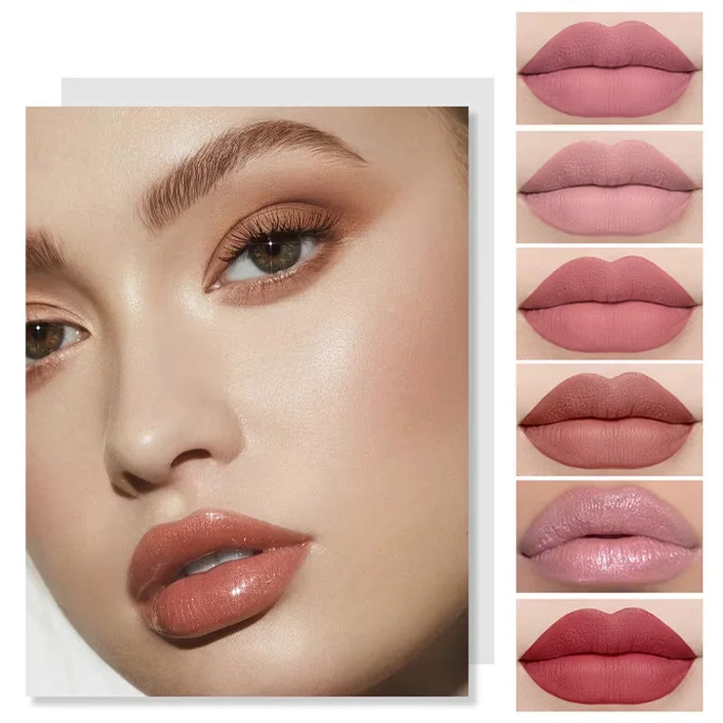 16 Pcs Lip Gloss Lipstick Set+Peel-Off Lip Liner Matte Long-Lasting Waterproof Liquid Velvet Non-Stick Formula Stain Cosmetic