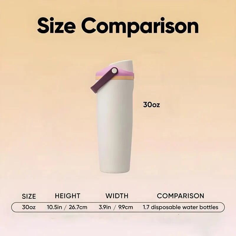 Sway 30oz Insulated Water Bottle Straw Double Wall Vacuum Thermos Cup Leakproof Hot/Cold Drink for Gym Office Camping Car Travel