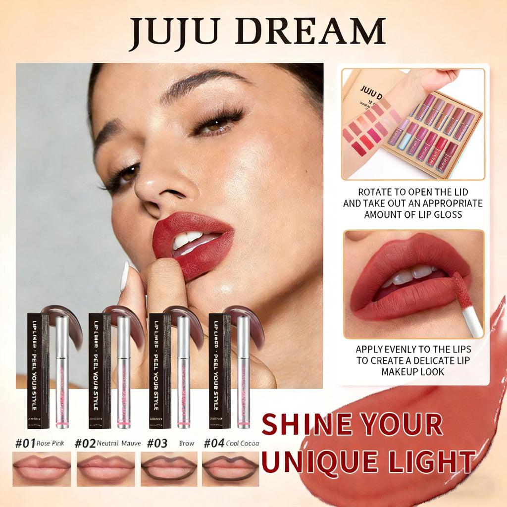 16 Pcs Lip Gloss Lipstick Set+Peel-Off Lip Liner Matte Long-Lasting Waterproof Liquid Velvet Non-Stick Formula Stain Cosmetic