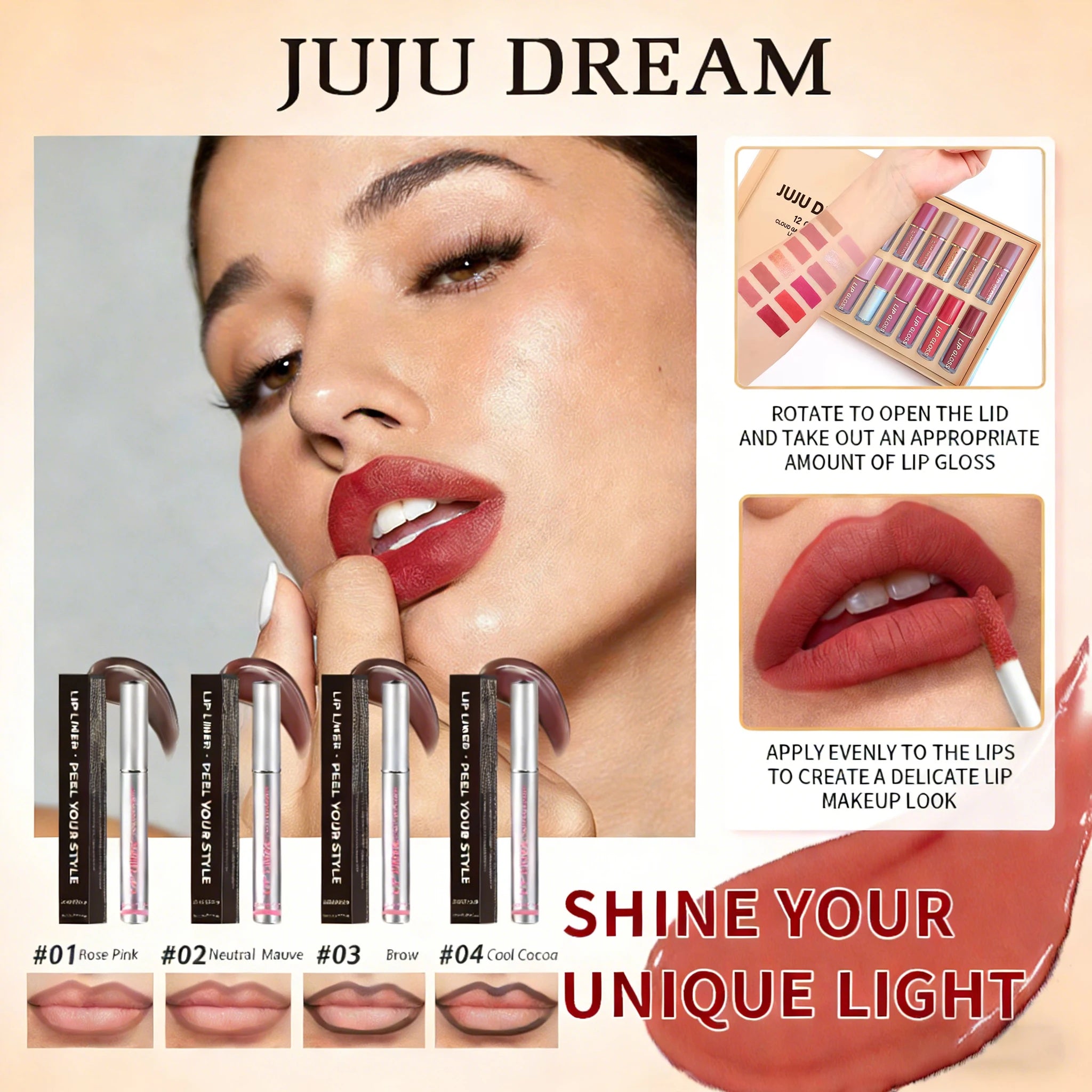 16 Pcs Lip Gloss Lipstick Set+Peel-Off Lip Liner Matte Long-Lasting Waterproof Liquid Velvet Non-Stick Formula Stain Cosmetic