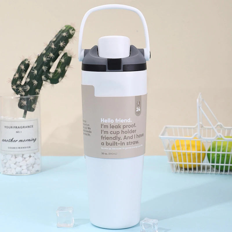 Sway 30oz Insulated Water Bottle Straw Double Wall Vacuum Thermos Cup Leakproof Hot/Cold Drink for Gym Office Camping Car Travel
