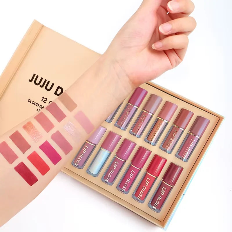 16 Pcs Lip Gloss Lipstick Set+Peel-Off Lip Liner Matte Long-Lasting Waterproof Liquid Velvet Non-Stick Formula Stain Cosmetic