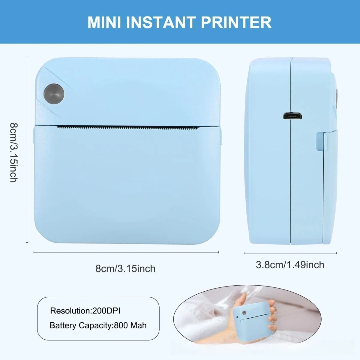 Portable Mini Sticker Printer Inkless Bluetooth Thermal Printer Pocket Size with Paper Roll for Notes Photos Journal DIY Labels