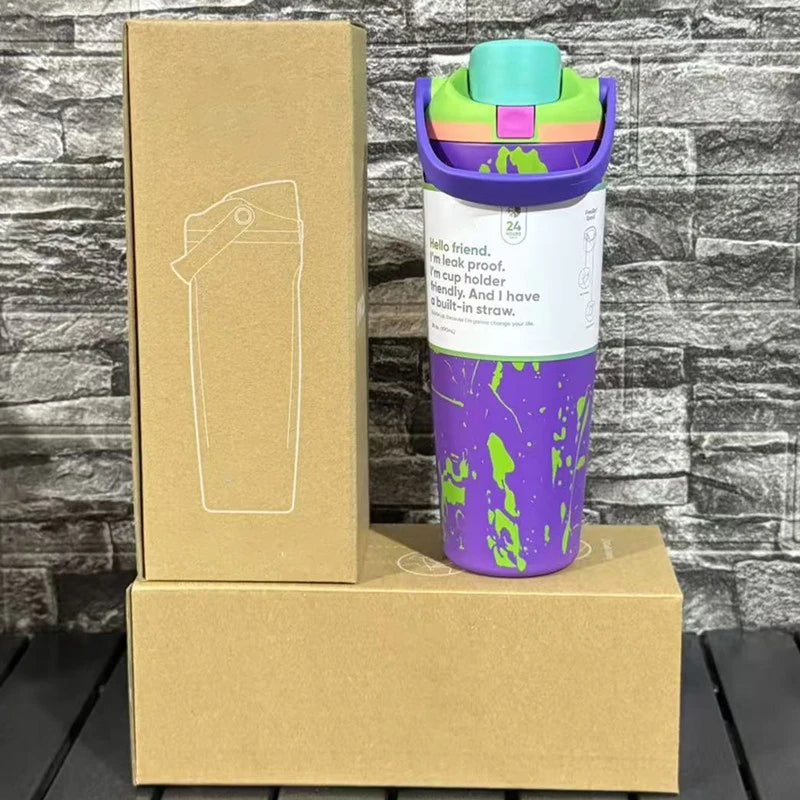 Sway 30oz Insulated Water Bottle Straw Double Wall Vacuum Thermos Cup Leakproof Hot/Cold Drink for Gym Office Camping Car Travel
