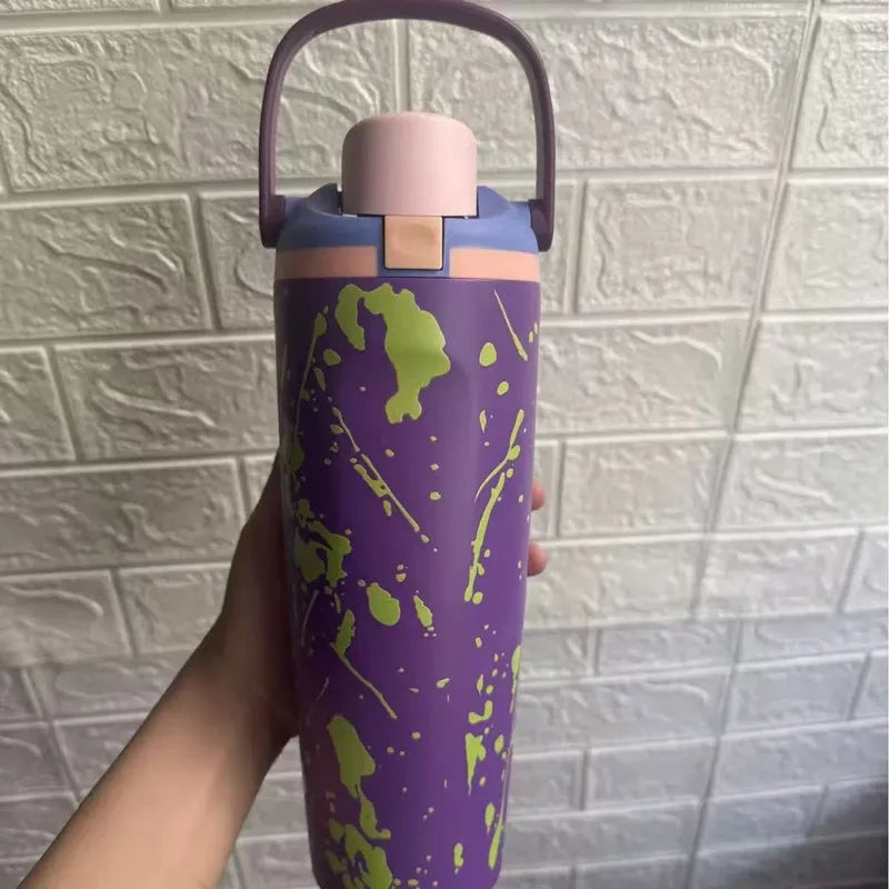 Sway 30oz Insulated Water Bottle Straw Double Wall Vacuum Thermos Cup Leakproof Hot/Cold Drink for Gym Office Camping Car Travel