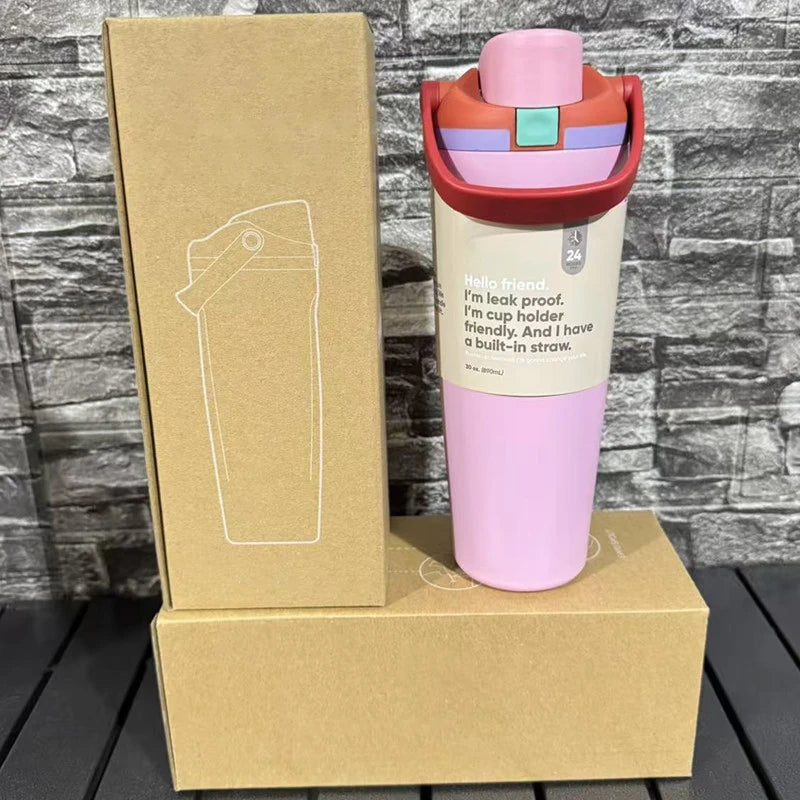 Sway 30oz Insulated Water Bottle Straw Double Wall Vacuum Thermos Cup Leakproof Hot/Cold Drink for Gym Office Camping Car Travel