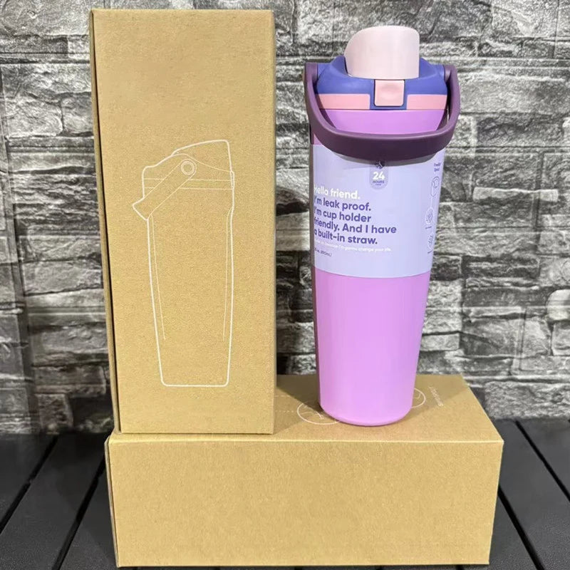 Sway 30oz Insulated Water Bottle Straw Double Wall Vacuum Thermos Cup Leakproof Hot/Cold Drink for Gym Office Camping Car Travel