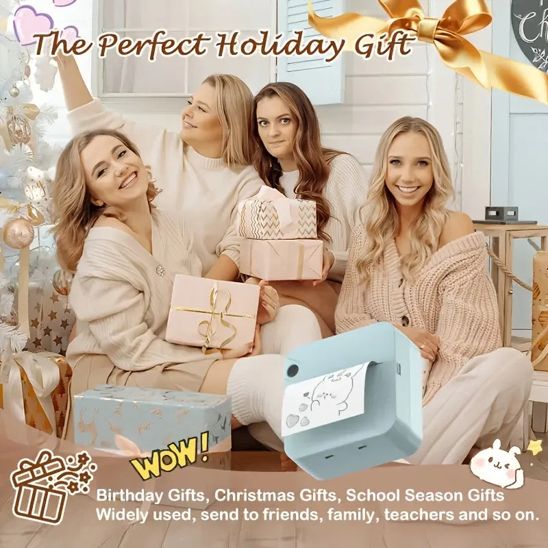 Portable Mini Sticker Printer Inkless Bluetooth Thermal Printer Pocket Size with Paper Roll for Notes Photos Journal DIY Labels