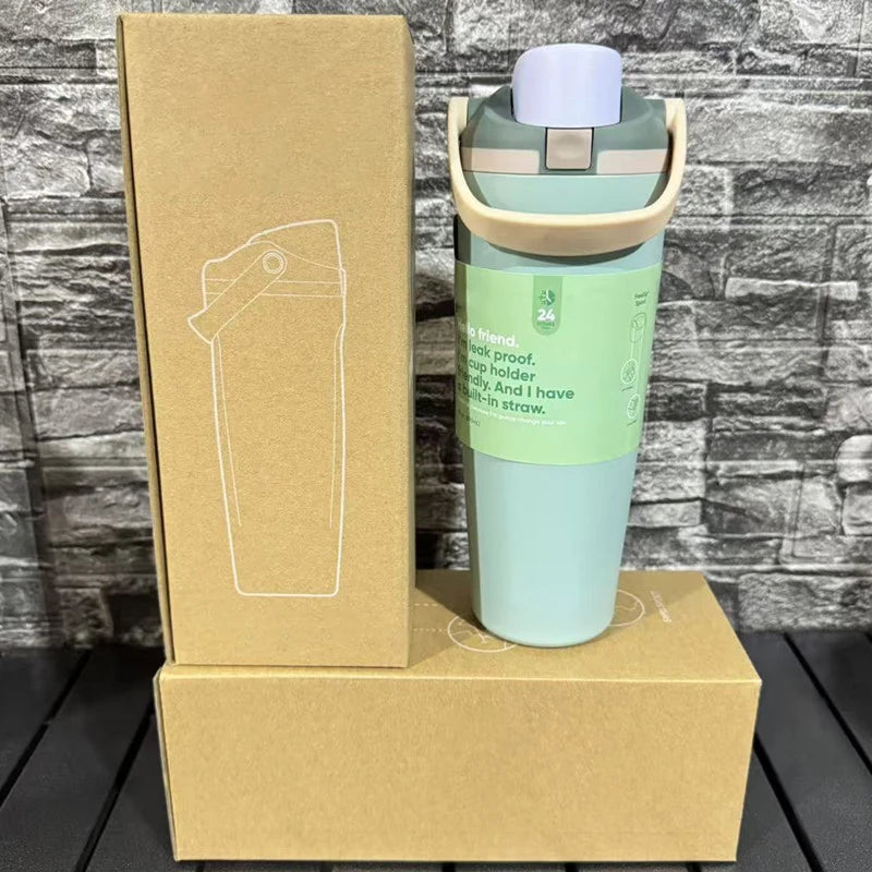 Sway 30oz Insulated Water Bottle Straw Double Wall Vacuum Thermos Cup Leakproof Hot/Cold Drink for Gym Office Camping Car Travel