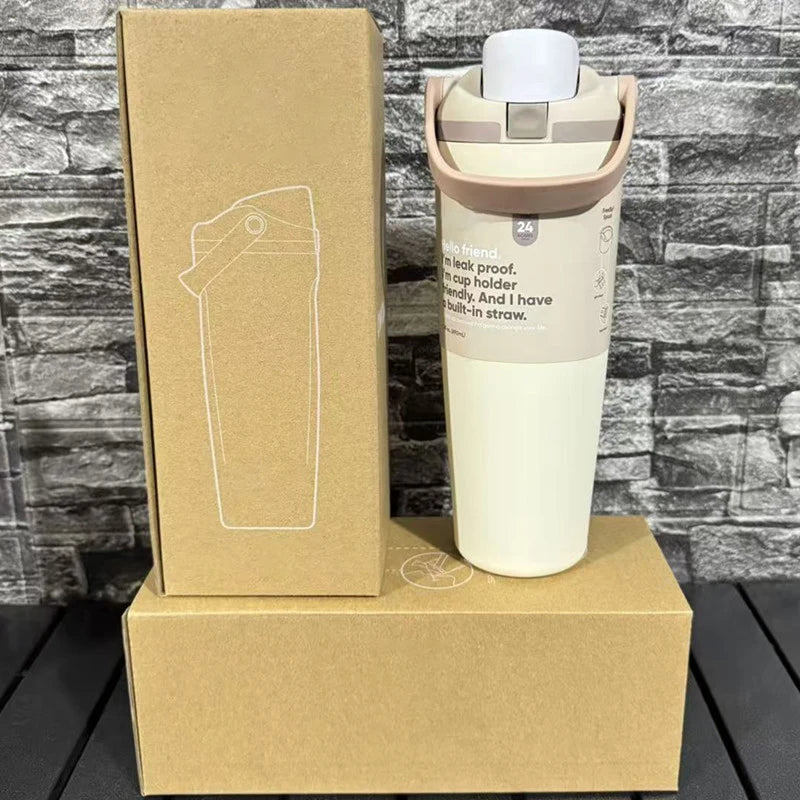 Sway 30oz Insulated Water Bottle Straw Double Wall Vacuum Thermos Cup Leakproof Hot/Cold Drink for Gym Office Camping Car Travel
