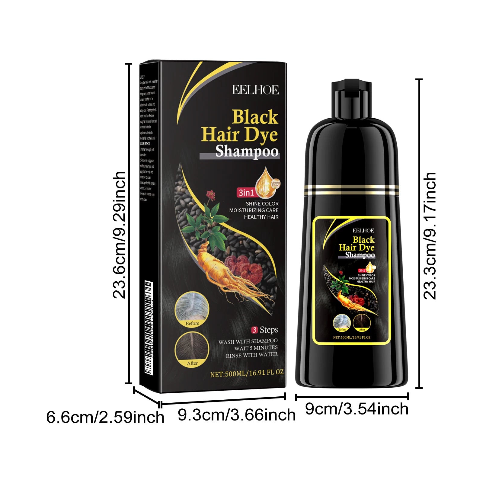 500ml Eelhoe Black Hair Shampoo Repair Dry Damaged Hair Clean Nourish Polygonum Multiflorum Thunb Natural Herbal Quick Hair Dye