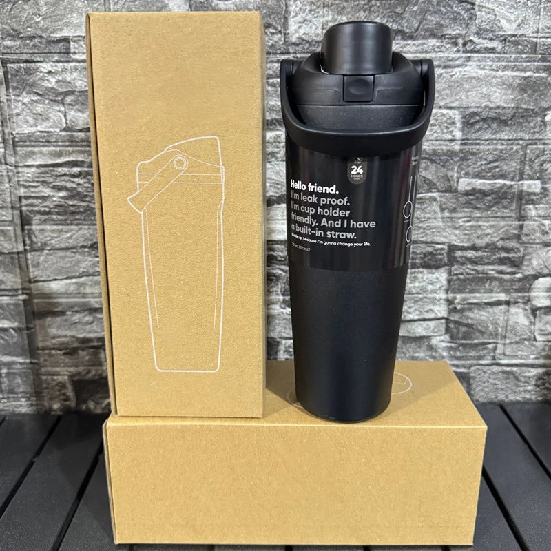 Sway 30oz Insulated Water Bottle Straw Double Wall Vacuum Thermos Cup Leakproof Hot/Cold Drink for Gym Office Camping Car Travel