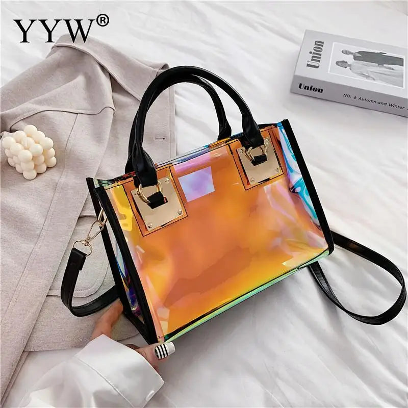Holographic Transparent Jelly Bag High Quality PVC Women'S Designer Handbag Big Capacity Chain Shoulder Messenger Bags Clear Bag