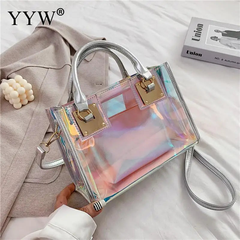 Holographic Transparent Jelly Bag High Quality PVC Women'S Designer Handbag Big Capacity Chain Shoulder Messenger Bags Clear Bag