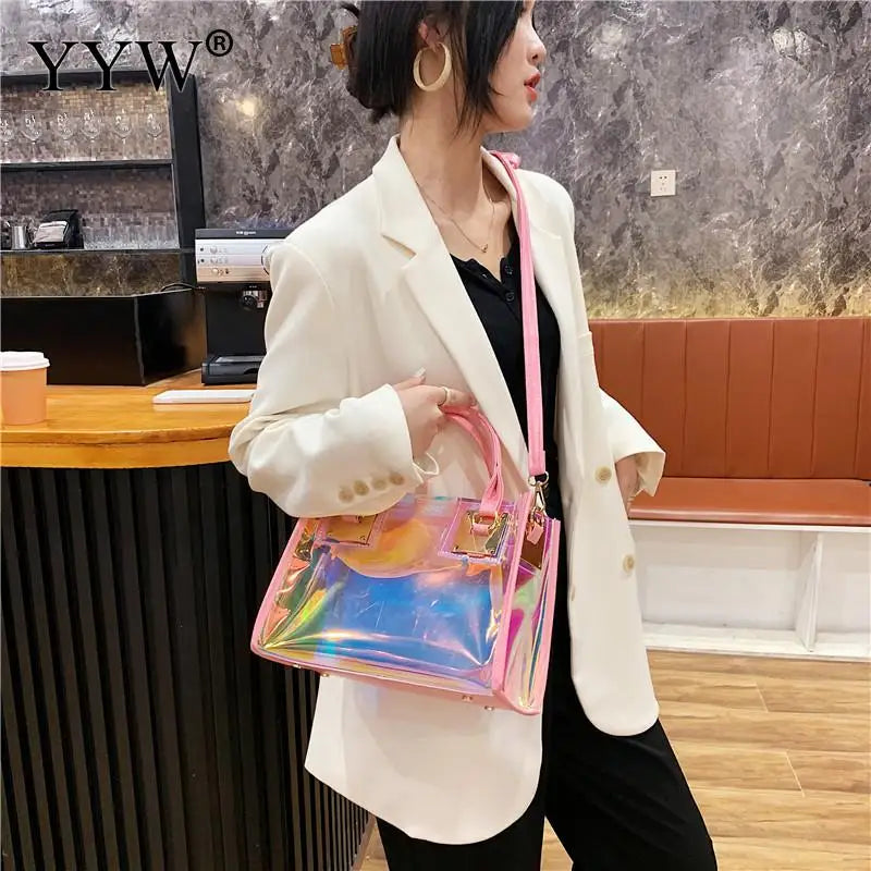 Holographic Transparent Jelly Bag High Quality PVC Women'S Designer Handbag Big Capacity Chain Shoulder Messenger Bags Clear Bag