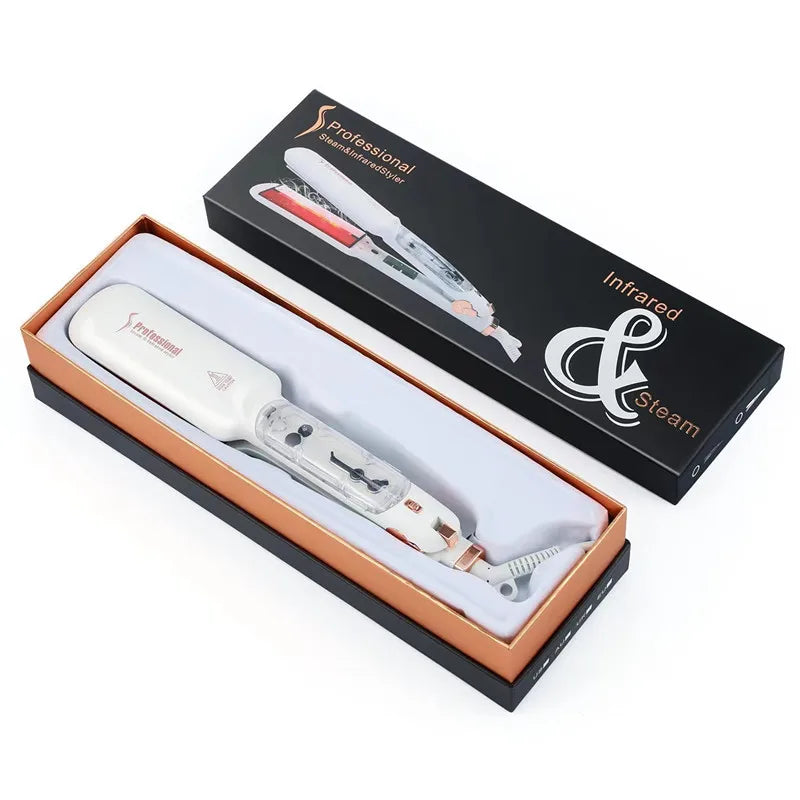 Professional Steam Hair Straightener Infrared Care Ceramic Coated 2 Inch Wide Plates for Salon Straightening Styling