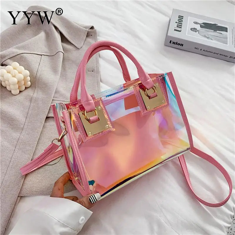 Holographic Transparent Jelly Bag High Quality PVC Women'S Designer Handbag Big Capacity Chain Shoulder Messenger Bags Clear Bag