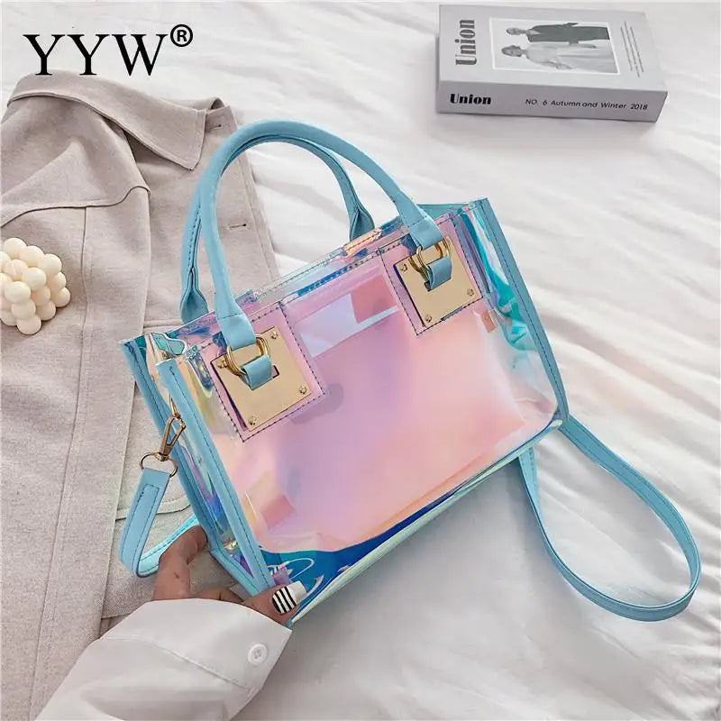 Holographic Transparent Jelly Bag High Quality PVC Women'S Designer Handbag Big Capacity Chain Shoulder Messenger Bags Clear Bag
