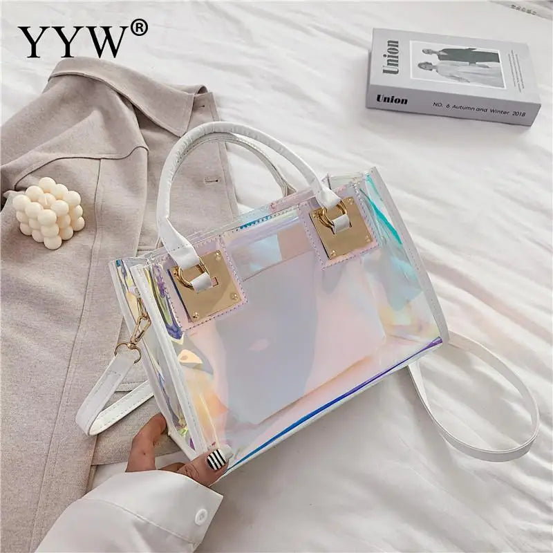Holographic Transparent Jelly Bag High Quality PVC Women'S Designer Handbag Big Capacity Chain Shoulder Messenger Bags Clear Bag