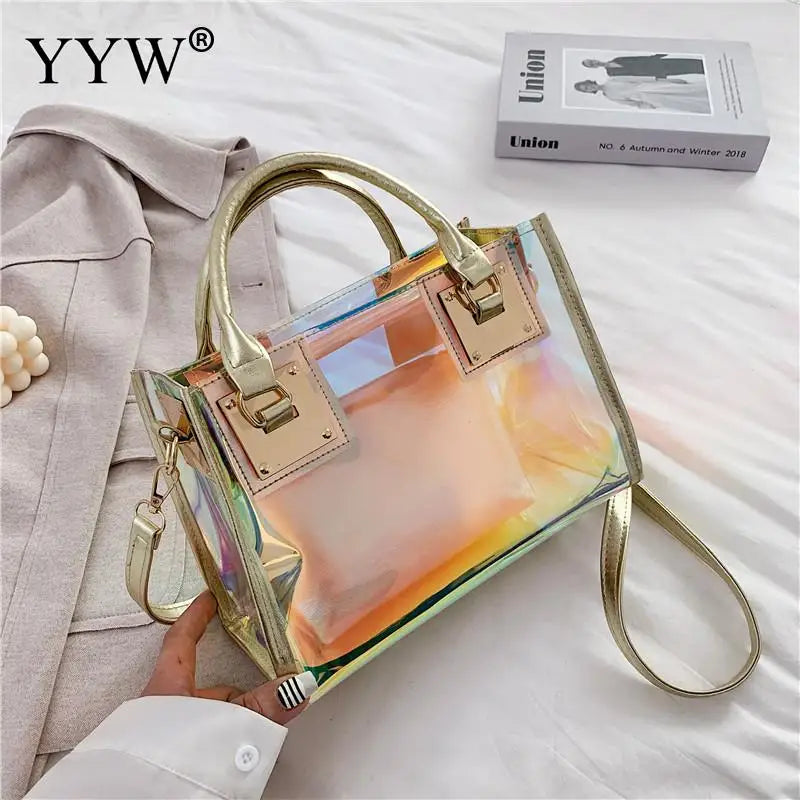 Holographic Transparent Jelly Bag High Quality PVC Women'S Designer Handbag Big Capacity Chain Shoulder Messenger Bags Clear Bag