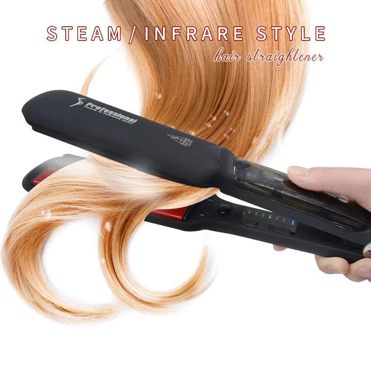 Professional Steam Hair Straightener Infrared Care Ceramic Coated 2 Inch Wide Plates for Salon Straightening Styling
