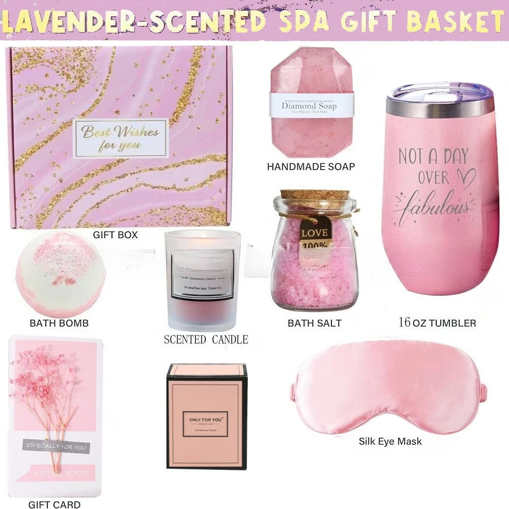 Gifts for Ladies ,Mom, Wife,Girlfriend, Sister-Happy Birthday,Christmas,Valentine's Day,Mothers Day-Lavender Spa Gift Basket Set