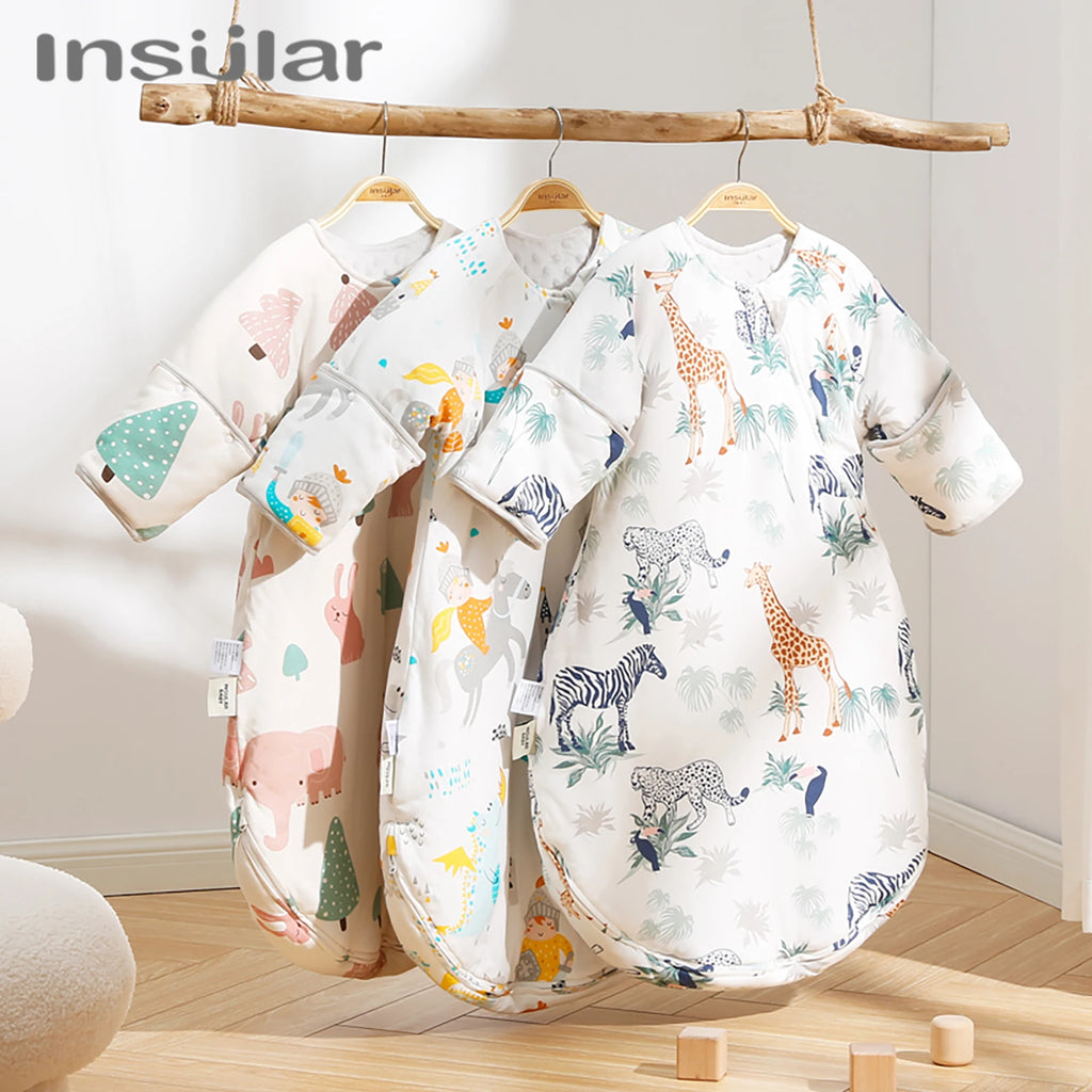 INSULAR Baby Thickened Sleeping Bags Infant Warm Pajamas Kids Cartoon Cotton Sleep Sack Toddler Anti-kick Onesuit Autumn Winter