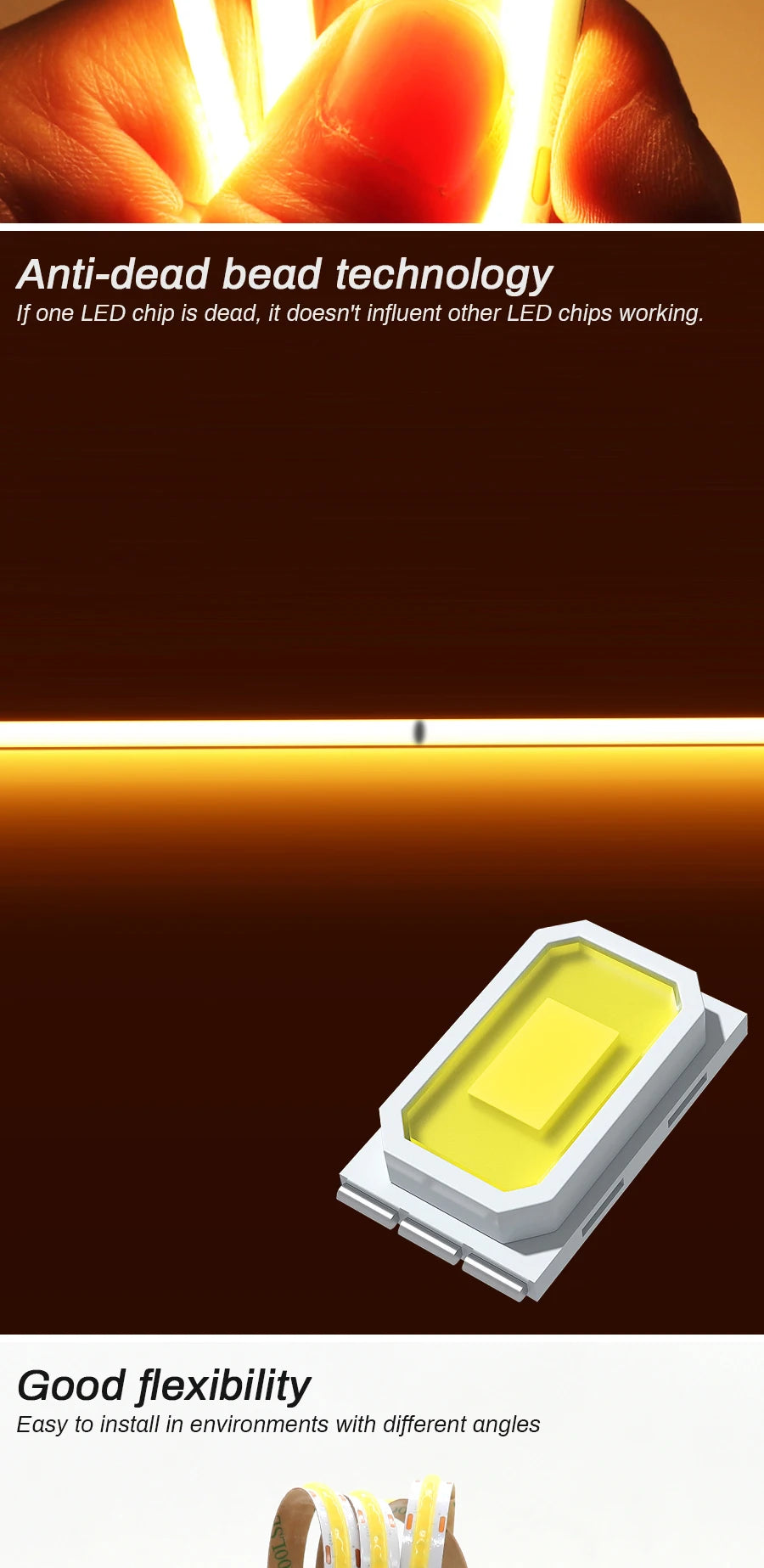 3mm 5mm 8mm COB LED Strip 12V 24V Dimmable Tape LED Ice Blue Yellow Red Green Pink White For Home Decor RA90 LED Strip Lighting