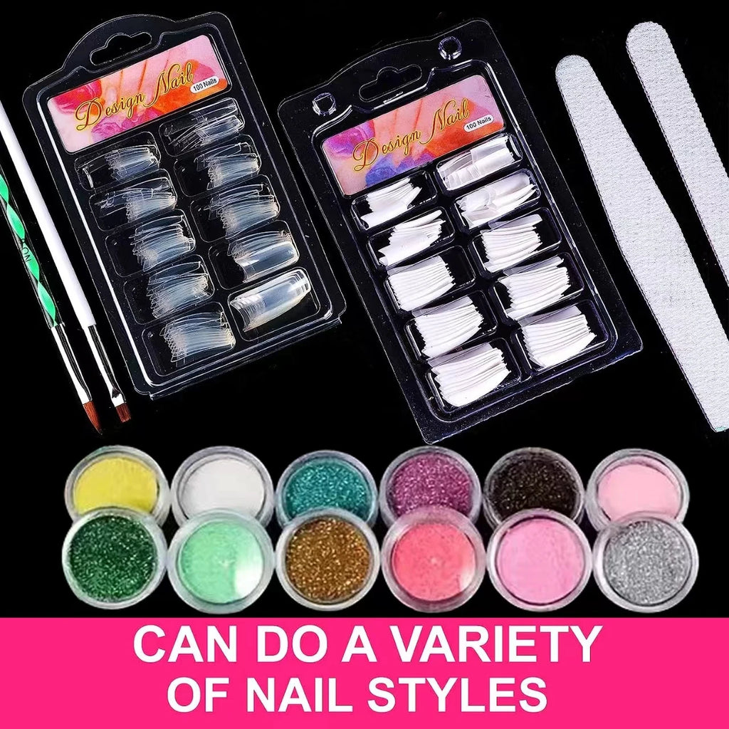 Acrylic Nail Kit for Beginners 12 Color Glitter Acrylic Powder White Clear Pink Acrylic Powder Nails Extension Professional Nail