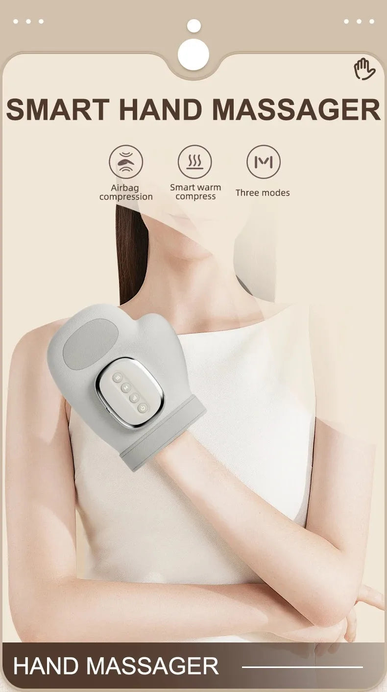 Hand Massager with Heat and Airbag Compression Carpal Tunnel Wrist Finger Kneading Massage Device Electric Vibration Gloves