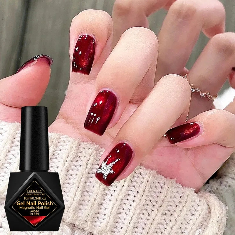 10ml Red Wine Cat Magnetic Gel Nail Polish Glitter Semi Permanant Soak Off UV LED Gel Varnish For Manicure DIY Nail Supplies