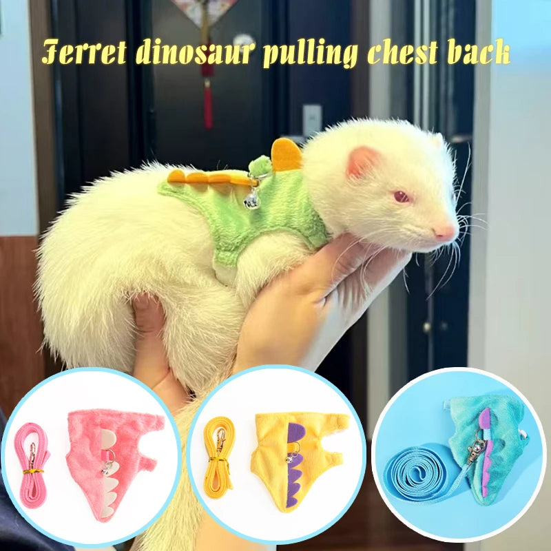 Ferret Lead Rope Vest Type Adjustable Pet Rope Cute Dinosaur Shape with Bell for Walking Mice