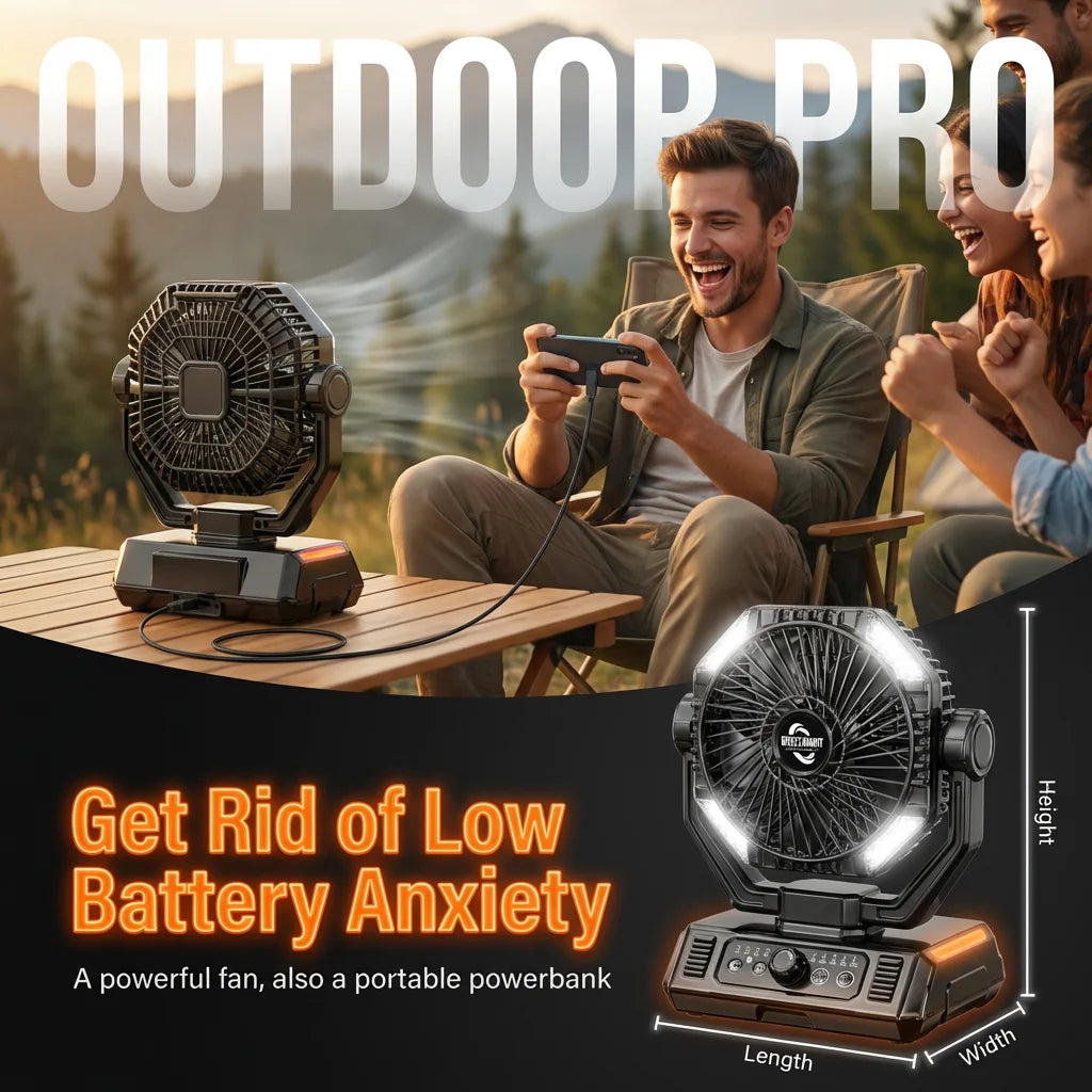 coldSky 20000mAh Battery Camping Fan with LED Lantern 8 Speed Desk Fan Portable Outdoor Fan Teny Picnic Fishing Travel Jobsite