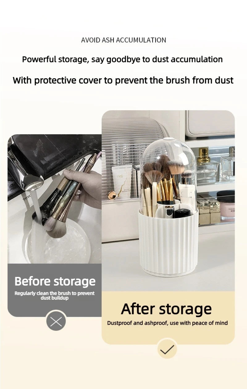 Makeup Brush Holder Organizer with Lid, 360 Degree Rotatable Makeup Brush Organizer Spinning Cosmetics Holders Brush Storage Box