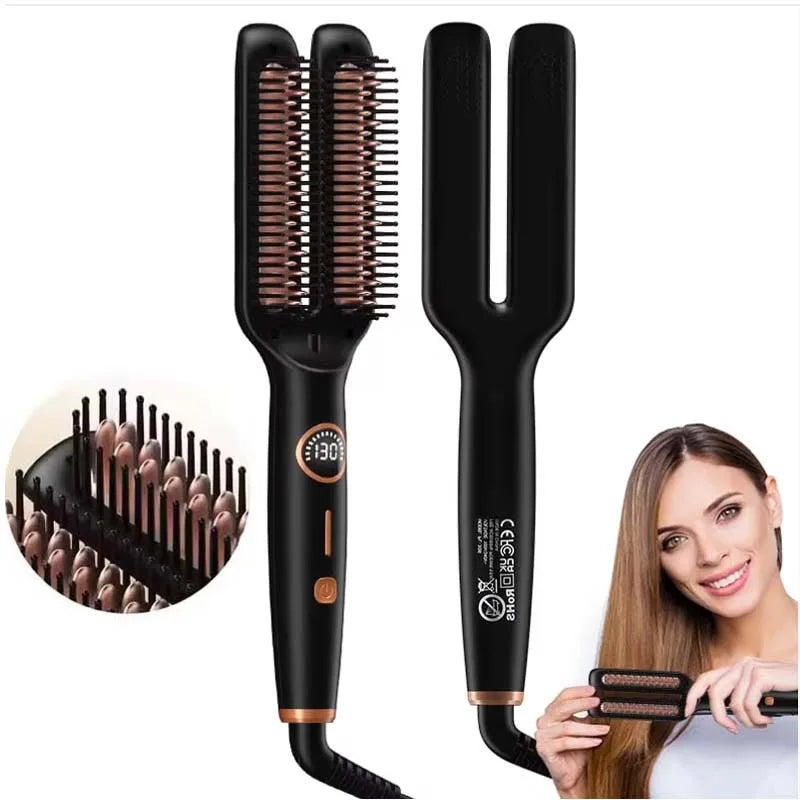 Professional Electric Hair Straightener  Multifunctional 2 In 1 Curler Brush Ceramic Hair Straightener Curling Irons Hot Comb﻿
