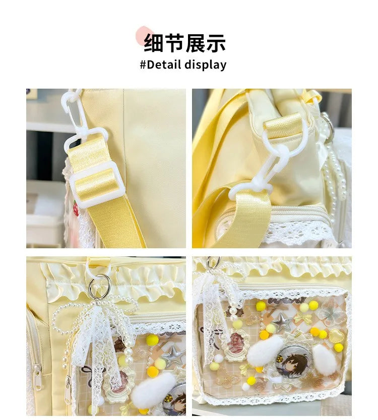 Y2K Sweet Ita Bag for Women Transparent Crossbody Shoulder Bag Large Capacity Lace Tote Bag Cute DIY Display Handbag