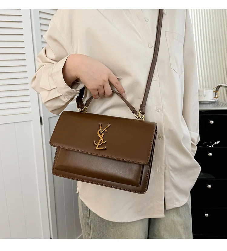 High-End Leather Women Diaper Bag Classic Designer Paris Casual Simple Vintage Trendy Design with Adjustable Shoulder Strap