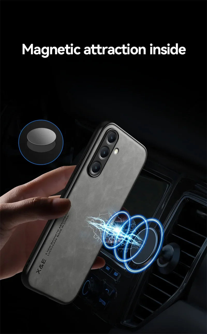 For Samsung Galaxy A56 A36 A26 A16 5G Case Soft Silicone Car Holder Magnetic Leather Phone Cover for Galaxy A06 A 56 36 16 Funda
