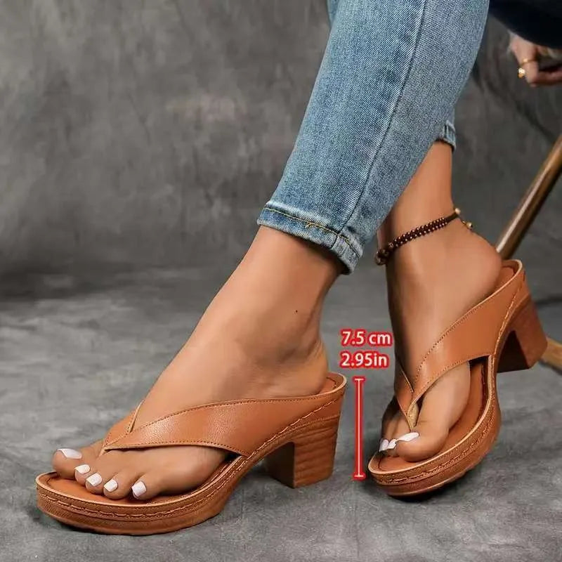 Women's Flip Flops with European American Style, Wide Toe, Thick Heel Stylish Sandals for Outdoor Wear Versatile Beach Slippers