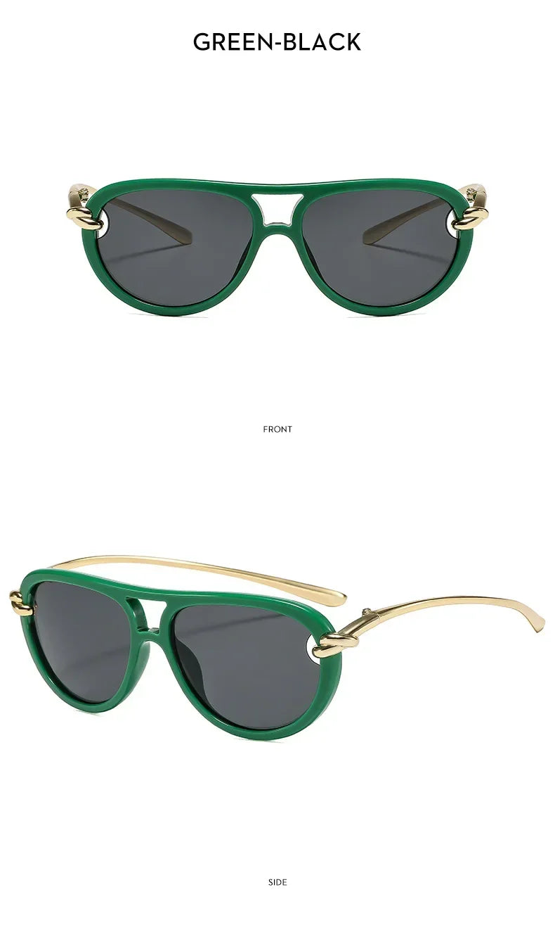 Ins Popular Fashion Double Bridges Pilot Women Luxury Sunglasses Brand Designer Oval Hollow Shades UV400 Men Sun Glasses