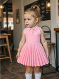 Vintage Red Sleeveless Polo Collar Dress - Heart Accent Pleated Skirt Girls Sweet Preppy Style Outfit