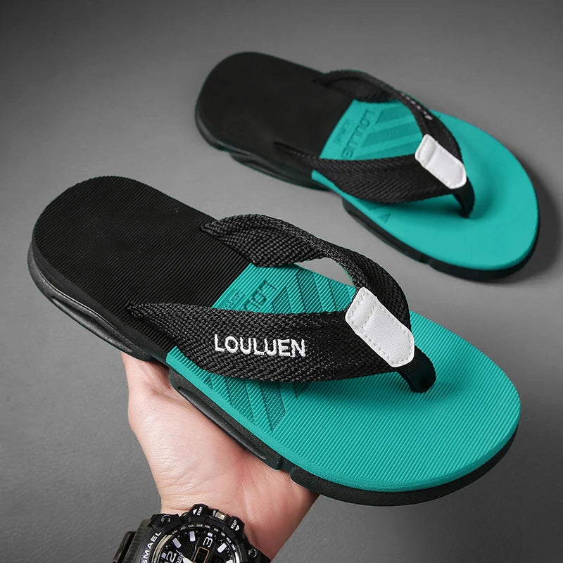 [Color blocked flip flops] Comfortable color blocked flip flops - Men's non slip casual rubber bottom EVA flip flops, suitable f