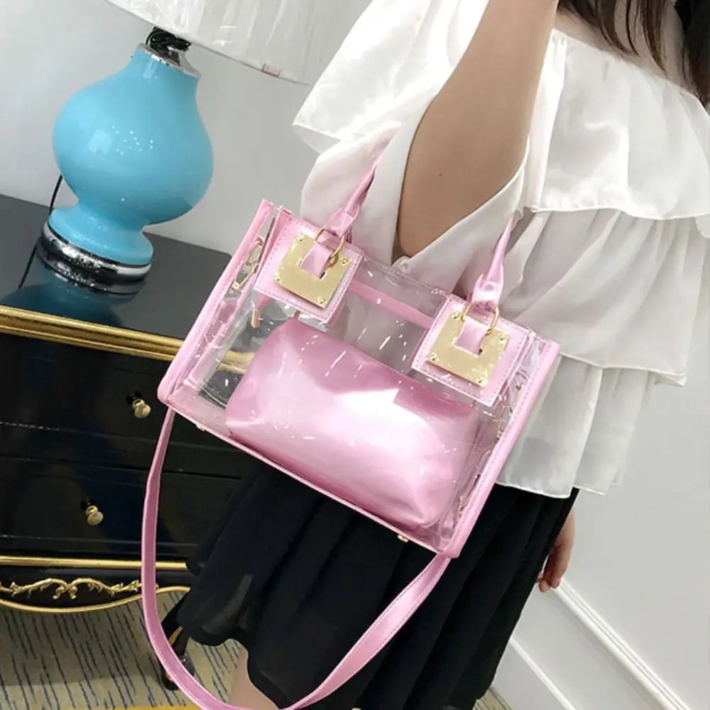 Fashion Clear Crossbody Bag Adjustable Strap Large Capacity Transparent Jelly Bag PVC Square Handbag Summer