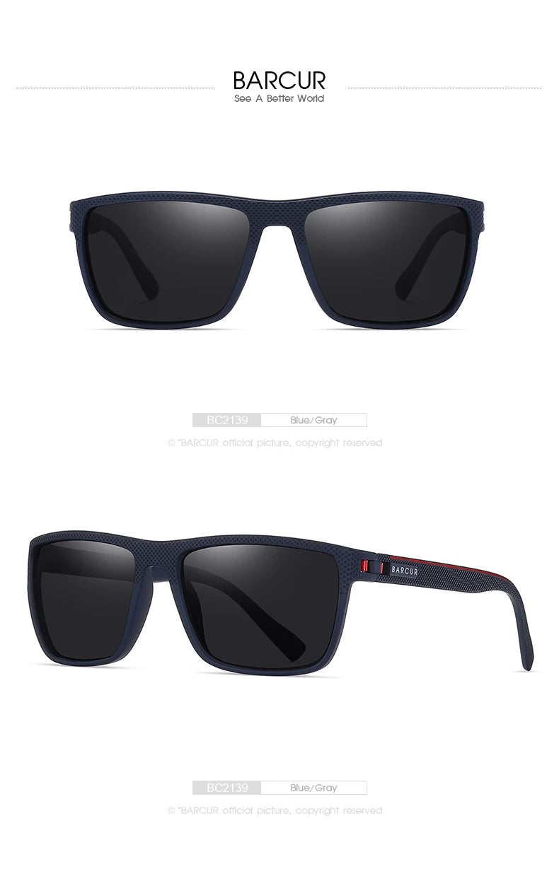 BARCUR Design TR90 Sunglasses Men Polarized Light Weight Sports Sun Glasses Women Eyewear Accessory Oculos UVAB Protection