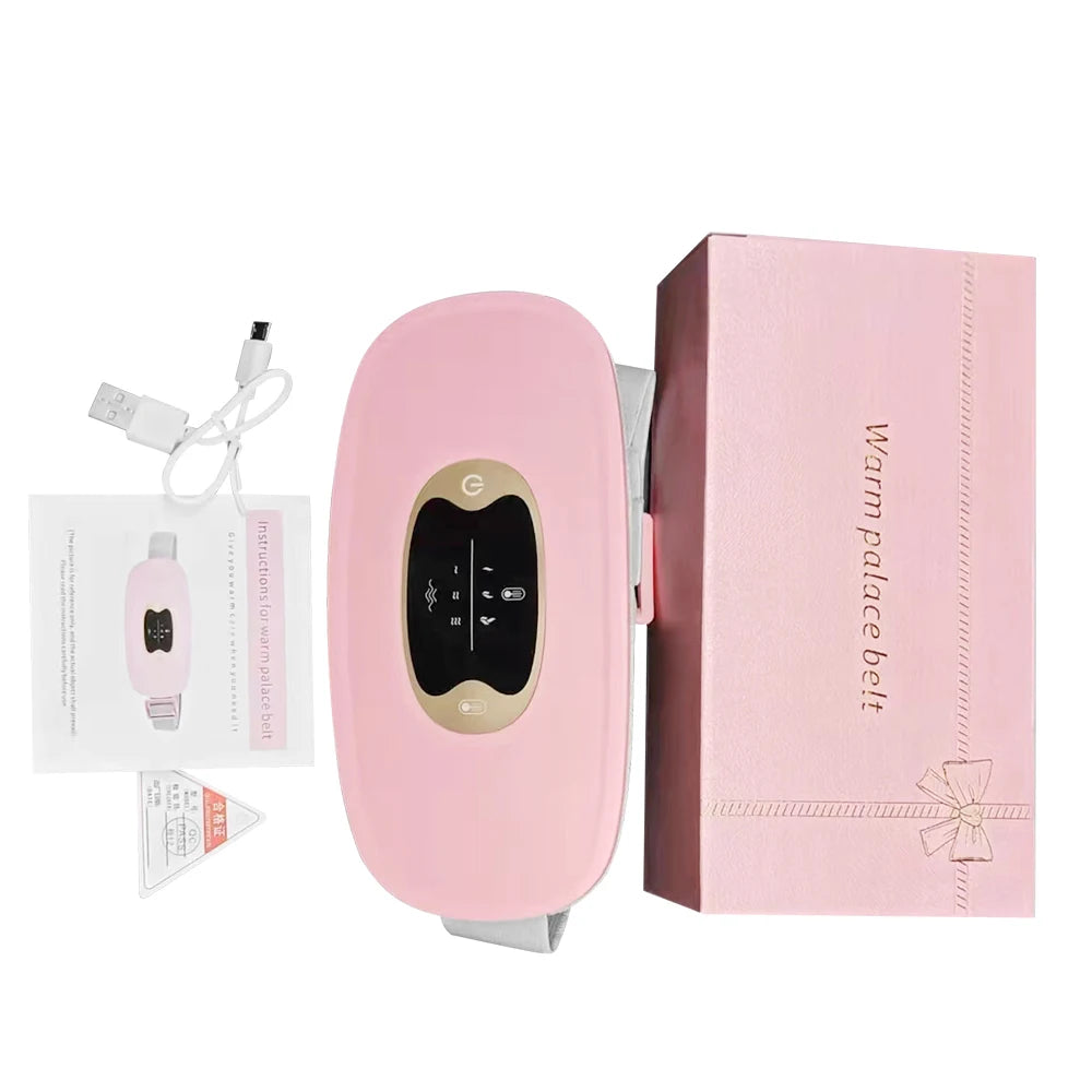 Electric Period Cramp Massager Vibrating Heating Period Pads Belt for Menstrual Colic Waist Stomach Abdominal Warm Palace Belt