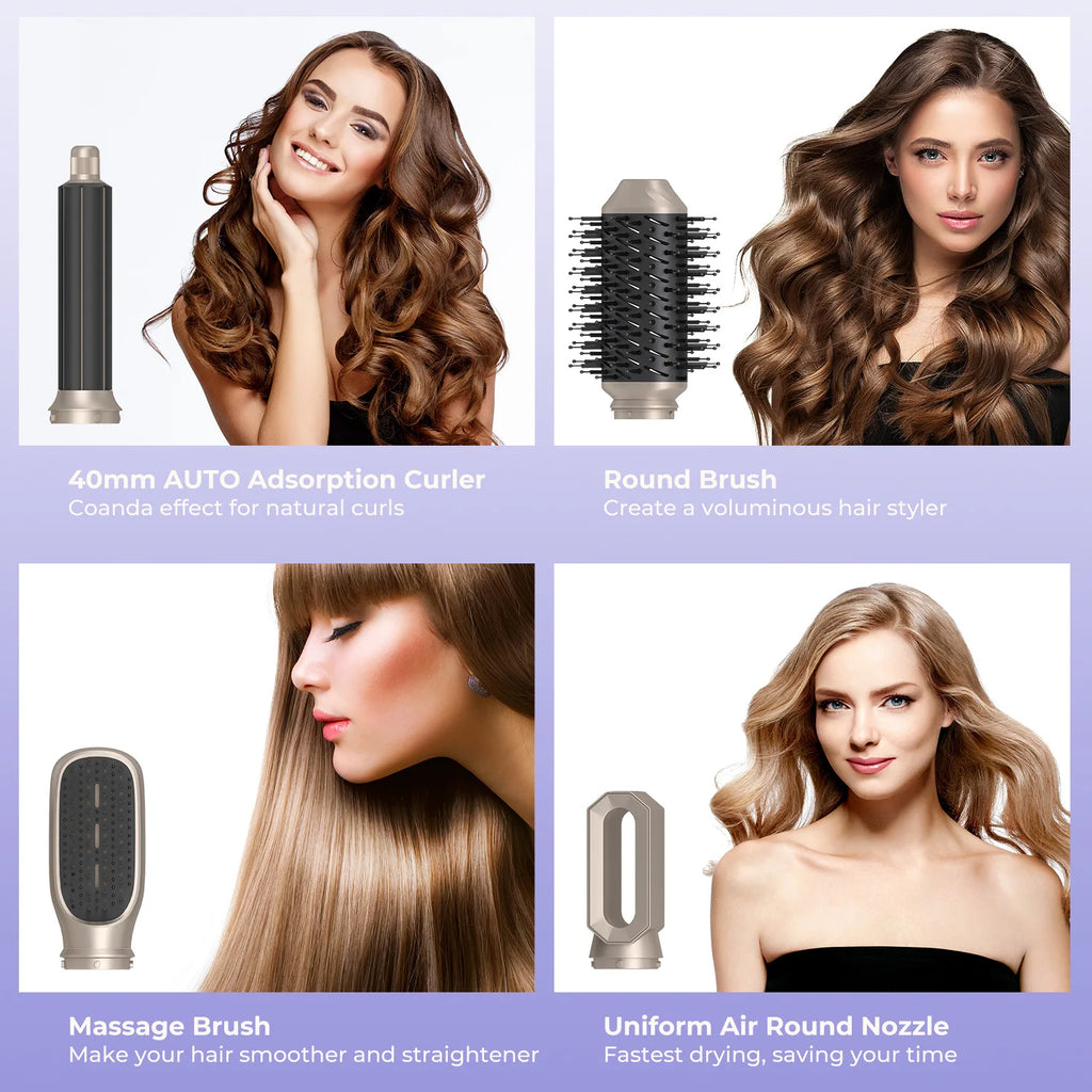 6 In1 Hair Dryer Hot Comb Set Multifunctional Electric Curling Iron Hair Straightener Comb Professional Barber Home Styling Tool