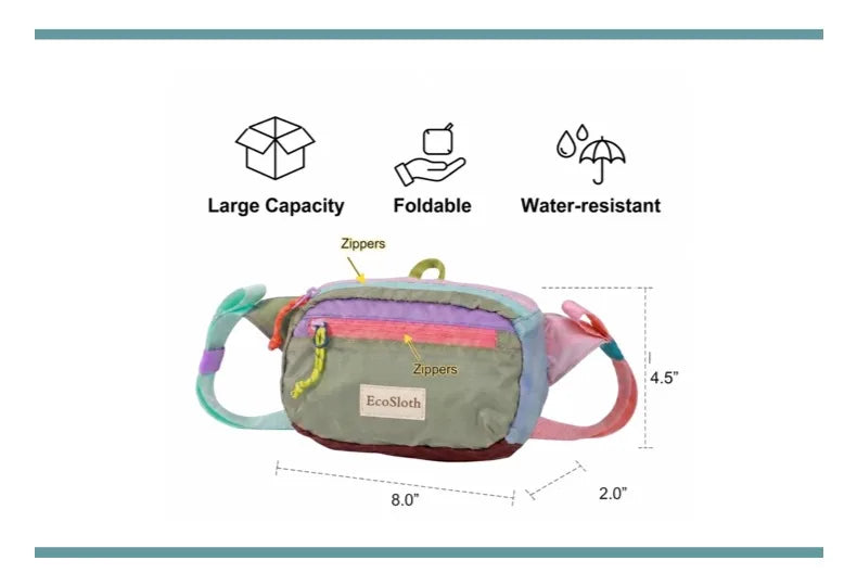 EcoSloth Random Foldable Waist Pack and Outdoor Water-resistant Fanny Packs for Women Men Crossbody Bags for Running Hiking Work