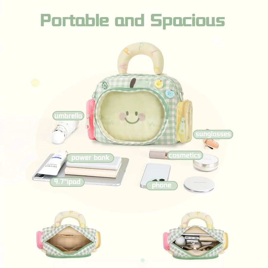 Kabaqoo Cute Apple Ita Bag For Women Y2K Versatile Crossbody Bag PU Leather Shoulder Bag Handbag with Mesh Insert Pad Sweet Handbag Backpack